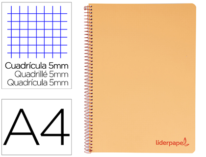 CADERNO ESPIRAL LIDERPAPEL WONDER MICRO DIN A4 CAPA PLASTICO 120 F 90 GR QUADRICULA 5 MM 5 BANDAS DE CORES 4 FUROS LARAN