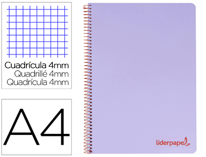CADERNO ESPIRAL LIDERPAPEL A4 WONDER CAPA PLASTICO 80F 90GR QUADRICULA 4MM COM MARGEM VIOLETA