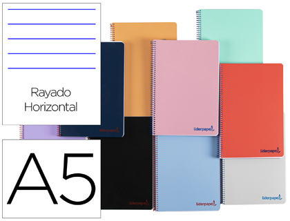 CADERNO ESPIRAL LIDERPAPEL WONDER DIN A5 CAPA PLASTICO 80 F 90 GR PAUTADO COM MARGEM CORES SORTIDAS
