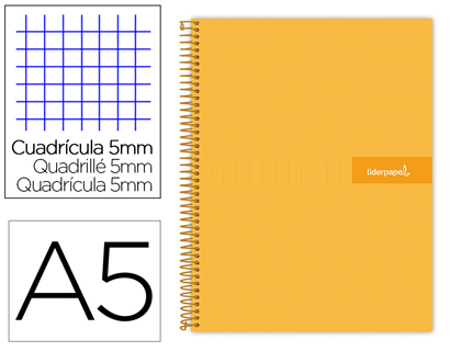 CADERNO ESPIRAL LIDERPAPEL CRAFTY MICRO DIN A5 CAPA FORRADA 120 F 90 GR QUADRICULA 5MM 5 BANDAS DE CORES 6 FUROS COR LAR