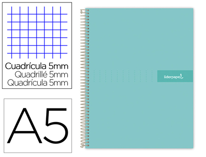 CADERNO ESPIRAL LIDERPAPEL CRAFTY MICRO DIN A5 CAPA FORRADA 120 F 90 GR QUADRICULA 5MM 5 BANDAS DE CORES 6 FUROS COR TUR