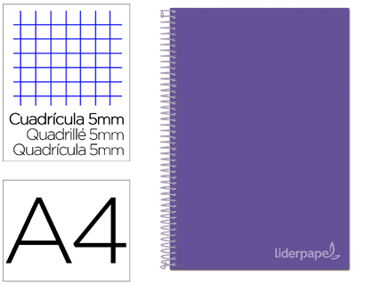 CADERNO ESPIRAL LIDERPAPEL JOLLY MICRO DIN A4 CAPA FORRADA 140 F 75 GR QUADRICULA 5MM 5 BANDAS DE CORES 4 FUROS COR LILA