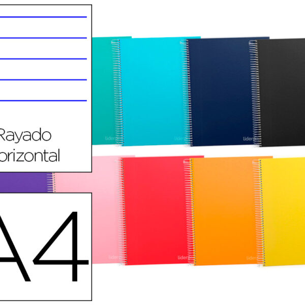 CADERNO ESPIRAL LIDERPAPEL JOLLY MICRO DIN A4 CAPA FORRADA 140 F 75 GR PAUTADO 5 BANDAS DE CORES 4 FUROS CORES SORTIDAS