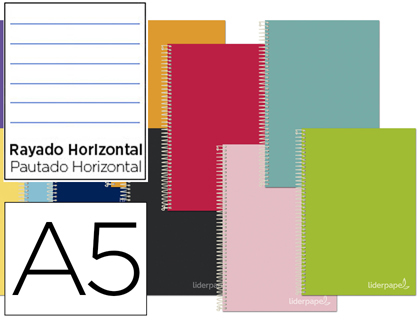 CADERNO ESPIRAL LIDERPAPEL JOLLY MICRO DIN A5 CAPA FORRADA 140 F 75 GR PAUTADO 5 BANDAS DE CORES 6 FUROS CORES SORTIDAS