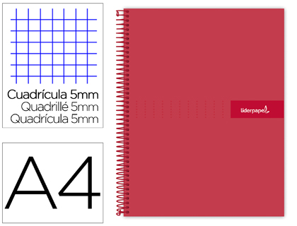 CADERNO ESPIRAL LIDERPAPEL CRAFTY MICRO DIN A4 CAPA FORRADA 120 F 90 GR QUADRICULA 5 MM 5 BANDAS DE CORES 4 CORES COR VE
