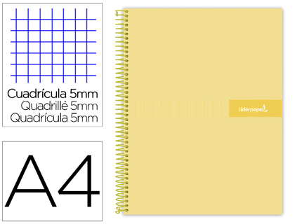 CADERNO ESPIRAL LIDERPAPEL CRAFTY MICRO DIN A4 CAPA FORRADA 120 F 90 GR QUADRICULA 5MM 5 BANDAS DE CORES 4 FUROS COR AMA
