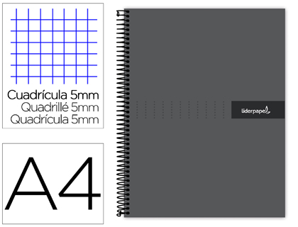 CADERNO ESPIRAL LIDERPAPEL CRAFTY MICRO DIN A4 CAPA FORRADA 120 F 90 GR QUADRICULA 5 MM 5 BANDAS DE CORES 4 CORES COR PR