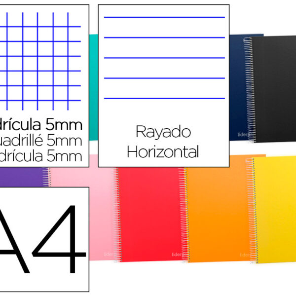 CADERNO ESPIRAL LIDERPAPEL JOLLY MICRO DIN A4 MULTIDISCIPLINA 140 F 75GR 28F 5MM 112F PAUTADAS 5 BANDAS DE CORES CORES S