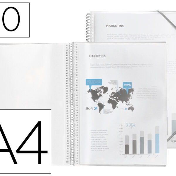CAPA CATALOGO LIDERPAPEL COM ESPIRAL 30 BOLSAS POLIPROPILENO DIN A4 TRANSPARENTE