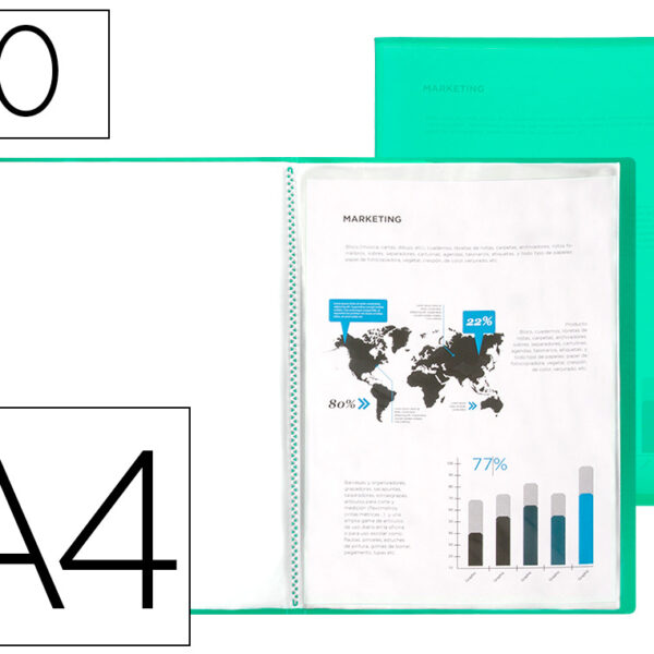 CAPA CATALOGO LIDERPAPEL 10 BOLSAS POLIPROPILENO DIN A4 VERDE TRANSLUCIDO