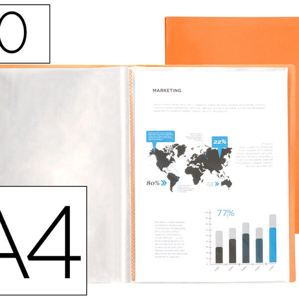 CAPA CATALOGO LIDERPAPEL 10 BOLSAS POLIPROPILENO DIN A4 LARANJA FLUOR OPACO