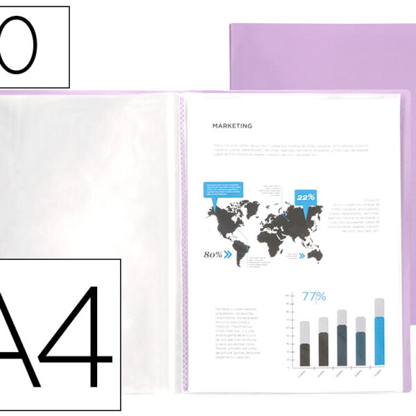 CAPA CATALOGO LIDERPAPEL 10 BOLSAS POLIPROPILENO DIN A4 LAVANDA OPACO