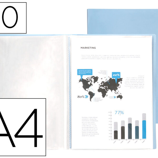 CAPA CATALOGO LIDERPAPEL 30 BOLSAS POLIPROPILENO DIN A4 CELESTE OPACO