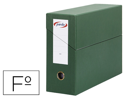 CAIXA PARDO PARA TRANSFERENCIAS FOLIO FORRADO EXTRA DUPLO LOMBADA 80 MM ESTOJO INTERIOR COM PORTA ETIQUERAS VERDE 270X39