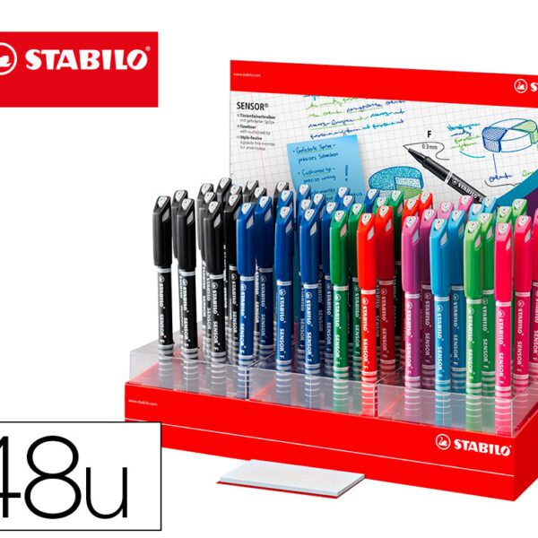 MARCADOR STABILO SENSOR PONTA DE FIBRA 0,3 MM EXPOSITOR DE 48 UNIDADES CORES SORTIDAS