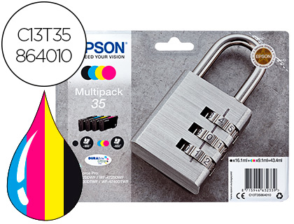 TINTEIRO EPSON 35 T3586 PRO WF-4720DWF / 4725DWF / 4730DTWF / 4740DTWF MULTIPACK PRETO AMARELO CIAN MAGENTA
