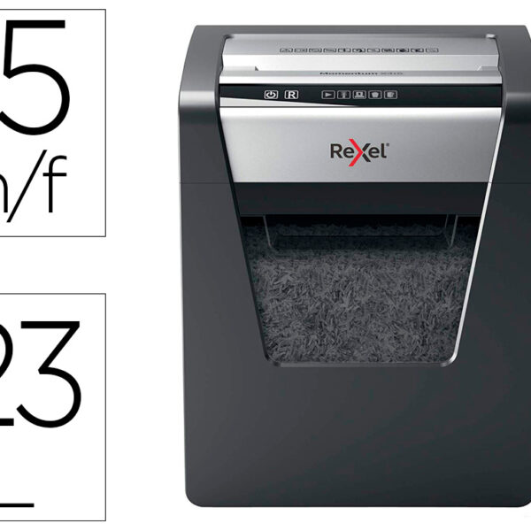 DESTRUIDORA DE DOCUMENTOS REXEL MOMENTUM X415 CAPACIDADE DE CORTE 15 FOLHAS DESTROI AGRAFES E CLIPS CESTO 23 L