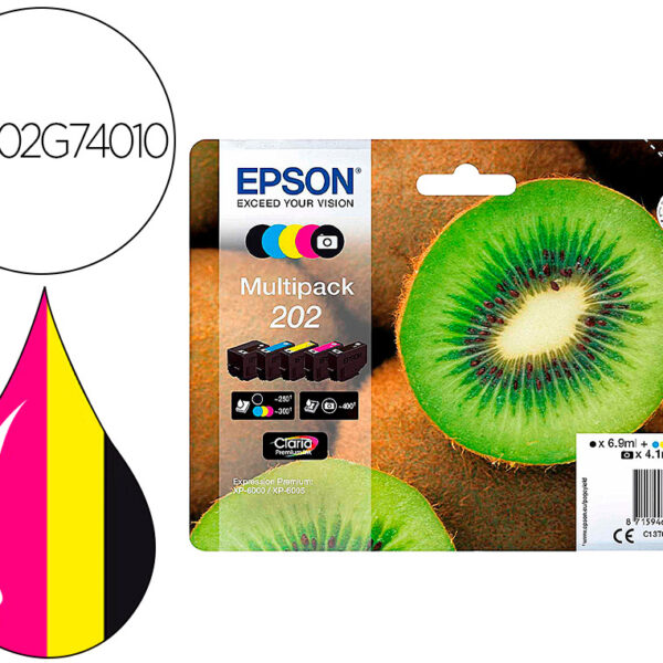 TINTEIRO EPSON 202 XL XP-6000 / XP-6005 / XP-6100 / XP-6105 PACK 5 PRETO AMARELO CIAN MAGENTA PHOTO PRETO 650 PAG