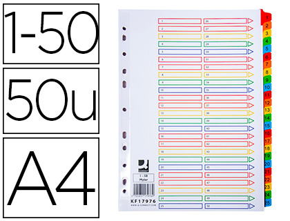 SEPARADOR NUMERICO Q-CONNECT CARTAO 1-50 CONJUNTO DE 50 SEPARADORES DIN A4