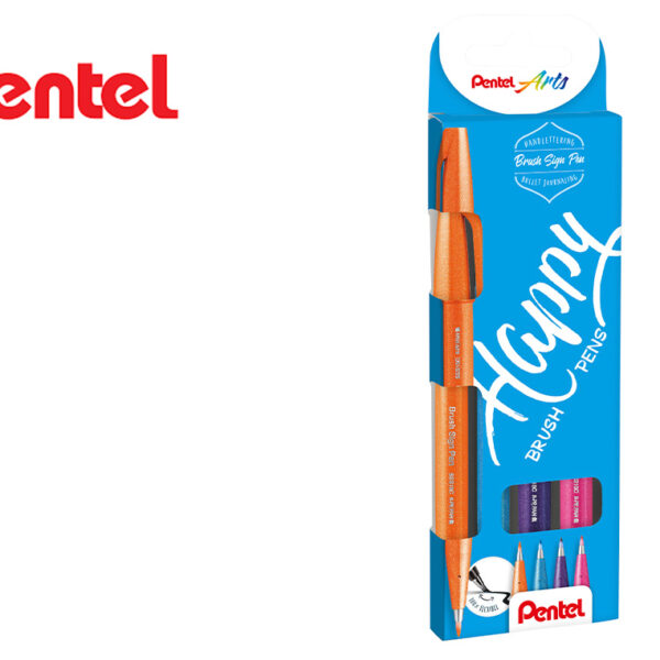 CANETA PINCEL PENTEL TOUCH EM BLISTER DE 4 CORES AZUL CEU, VIOLETA, LARANJA E ROSA