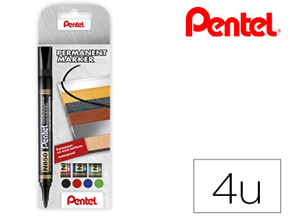 MARCADOR PENTEL N850 PERMANENTE EM BLISTER DE 4 UNIDADES CORES PRETO, VERMELHO, AZUL E VERDE