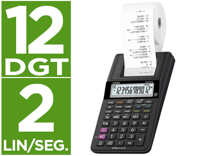 CALCULADORA CASIO IMPRESSORA VISOR LC PAPEL 58 MM HR-8RCE 12 DIGITOS AC/DC COR PRETA