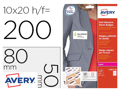 ETIQUETA ADESIVA AVERY IDENTIFICATIVA ACETATO DE SEDA TAMANHO 80X50 MM REMOVIVEL LASER CAIXA DE 100 UNIDADES