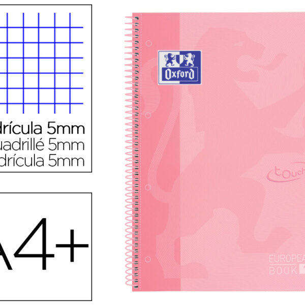 CADERNO ESPIRAL OXFORD EBOOK 1 SCHOOL TOUCH TE DIN A4+ 80 FOLHAS QUADRICULA 5 MM COM MARGEM FLAMINGO PASTEL