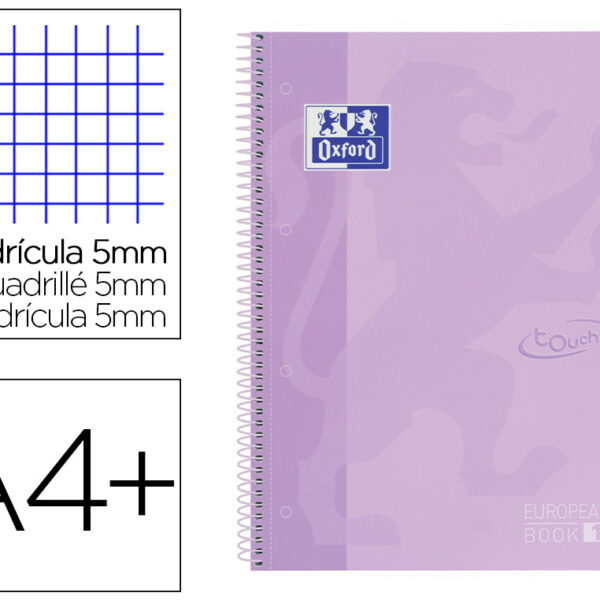 CADERNO ESPIRAL OXFORD EBOOK 1 SCHOOL TOUCH TE DIN A4+ 80 FOLHAS QUADRICULA 5 MM COM MARGEM MALVA PASTEL
