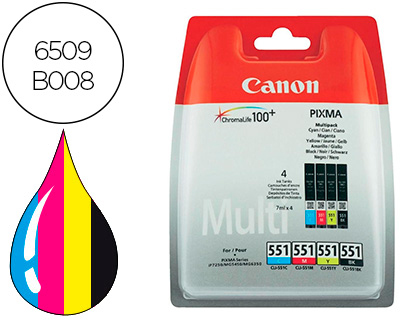 TINTEIRO CANON 551 C/M/Y/BK PIXMA IP8750 / IX6850 / MG5550 / MG6450 / MG7150 / MX725 / MX925 PACK 4 CORES