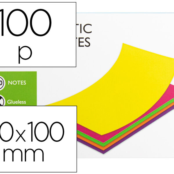 BLOCO DE NOTAS MAGNETICAS Q-CONNECT 70X100 MM 100 FOLHAS 5 CORES FLUORESCENTES