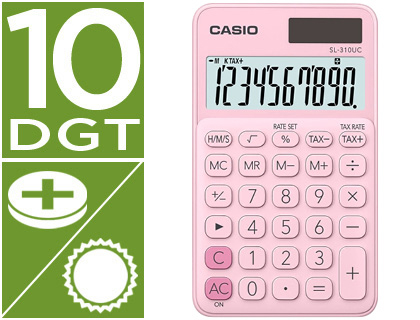 CALCULADORA CASIO SL-310UC-PK BOLSO 10 DIGITOS TAX +/- TECLA DUPLO ZERO COR ROSA