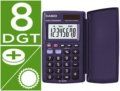CALCULADORA CASIO HS-8VER BOLSO 8 DIGITOS CONVERSAO MOEDA COM CAPA COR AZUL