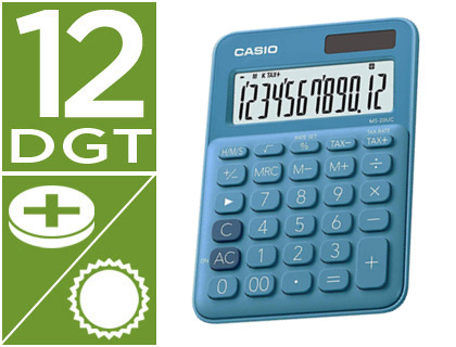 CALCULADORA CASIO MS-20UC-BU SECRETARIA 12 DIGITOS TAX +/- COR AZUL