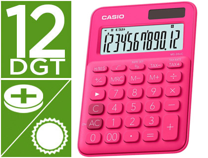 CALCULADORA CASIO MS-20UC-RD SECRETARIA 12 DIGITOS TAX +/- COR FUCSIA