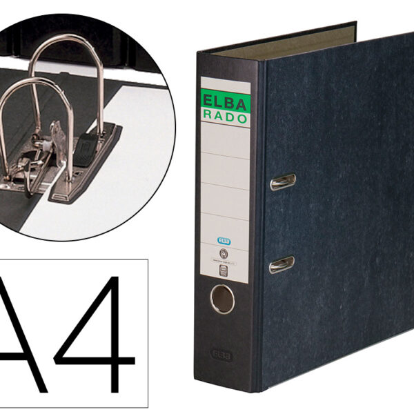 PASTA DE ARQUIVO DE ALAVANCA ELBA CARTAO FORRADO MARMOREADO COM RADO DIN A4 LOMBADA DE 80 MM PRETO