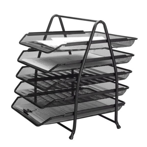 TABULEIRO SECRETARIA Q-CONNECT METALICA REDE PRETA 5 BANDEJAS MOVEIS 350X275X375 MM