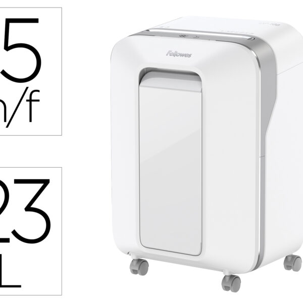 DESTRUIDORA DE DOCUMENTOS FELLOWES LXP-100M CAPACIDADE DE 15 FOLHAS SEGURANCA P5 BRANCA CESTO 23 L AGRAFES CLIPS E CARTO