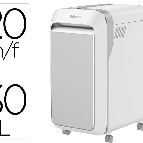 DESTRUIDORA DE DOCUMENTOS FELLOWES LXP-300M CAPACIDADE DE CORTE 20 FOLHAS SEGURANCA P5 BRANCA CESTO 30 L AGRAFES CLIPS E