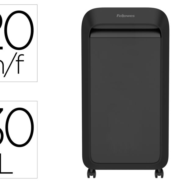 DESTRUIDORA DE DOCUMENTOS FELLOWES LXP-300M CAPACIDADE DE CORTE 20 FOLHAS SEGURANCA P5 PRETA CESTO 30 L AGRAFES CLIPS E