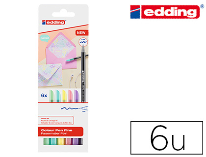 MARCADOR EDDING 1200 PONTA DE FIBRA REDONDA TRACO 1 MM CORES SORTIDAS PASTEL ESTOJO DE 6 MARCADORES
