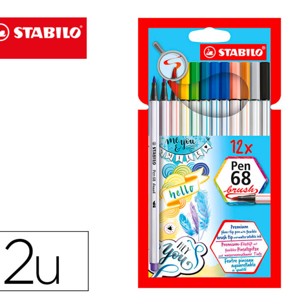 MARCADOR STABILO AGUARELAVEL PEN 68 BRUSH PONTA PINCEL ESTOJO DE 12 UNIDADES CORES SORTIDAS