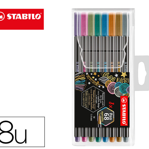 MARCADOR STABILO AGUARELAVEL PEN 68 METALICO 1 MM ESTOJO DE 8 UNIDADES CORES SORTIDAS