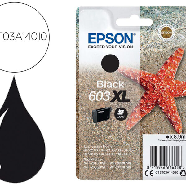 TINTEIRO EPSON 603XL XP-2100 / 2105 / 3100 / 4100 / WF-2810 / 2830 / 2835 / 2850 PRETO 500 PAGINAS