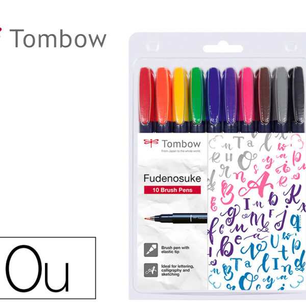 MARCADOR TOMBOW PONTA PINCEL DUAL FUDENOSUKE PONTA DURA TINTA BASE DE AGUA ESTOJO DE 10 UNIDADES CORES SORTIDAS