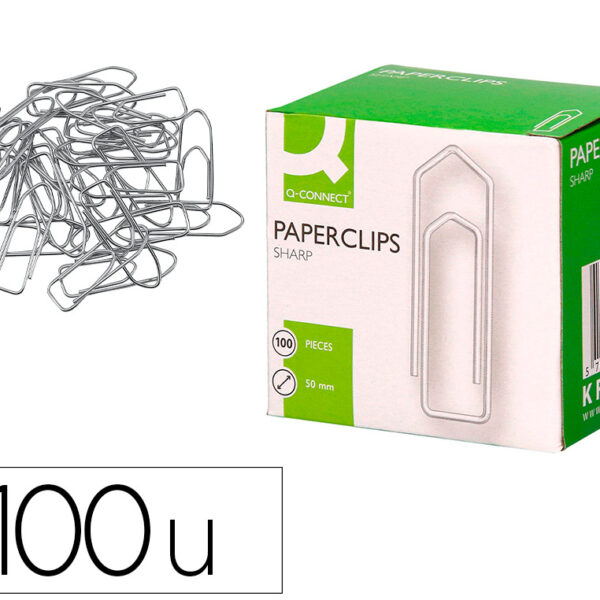 CLIPS NIQUELADOS Q-CONNECT PLANO EM BICO - N. 3, 50 MM CAIXA DE 100 UNIDADES