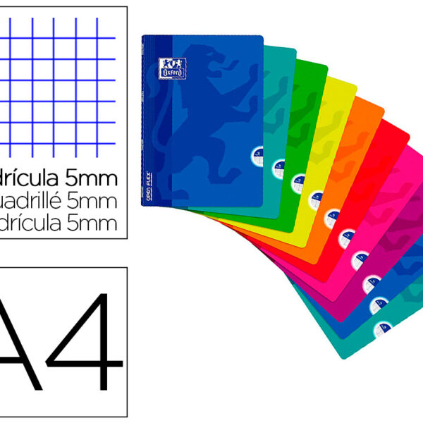 CADERNO AGRAFADO OXFORD OPENFLEX CAPA PLASTICO DIN A4 48 FOLHAS QUADRICULA 5 MM ASIGNATURA MATEMATICA CORES SORTIDAS