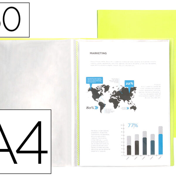 CAPA CATALOGO LIDERPAPEL 60 BOLSAS POLIPROPILENO DIN A4 AMARELO FLUOR OPACO