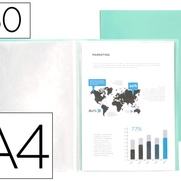 CAPA CATALOGO LIDERPAPEL 60 BOLSAS POLIPROPILENO DIN A4 VERDE MAÇÃ OPACO