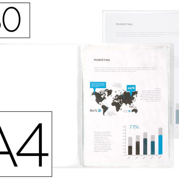 CAPA CATALOGO LIDERPAPEL 80 BOLSAS POLIPROPILENO DIN A4 TRANSPARENTE